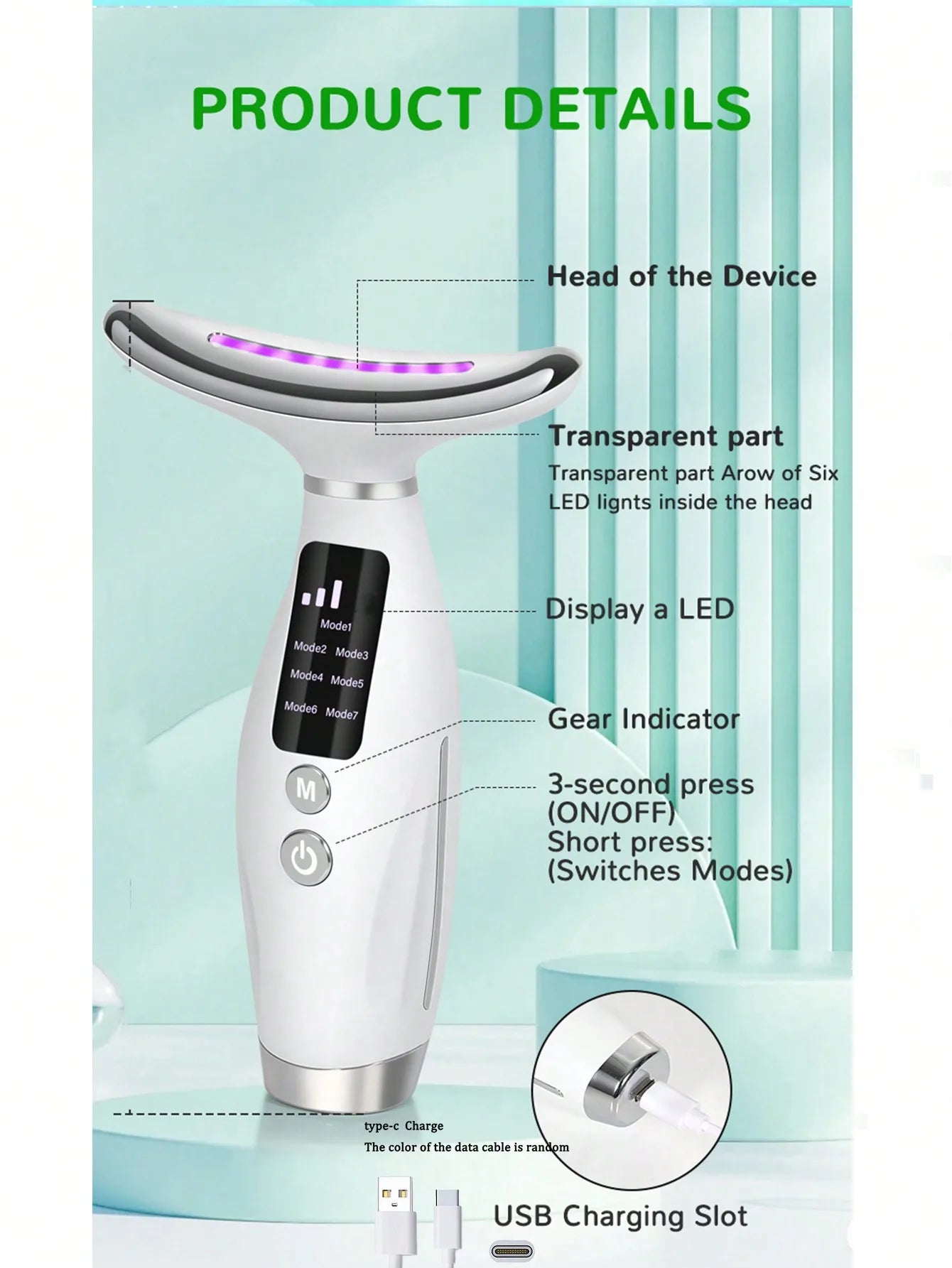 7-Color LED Light Therapy Device – Facial & Neck Beauty Massager