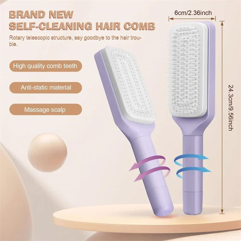 Self-Cleaning Hair Brush – Anti-Tangle & Scalp Massage Comb