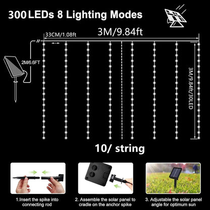 Solar Curtain Fairy String Lights